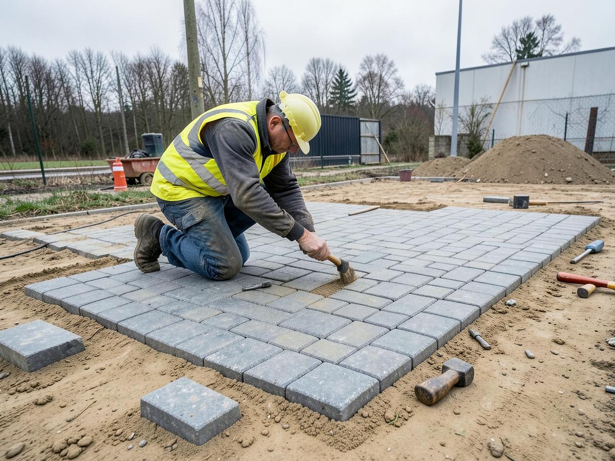 Block paving being laid on a prepared base